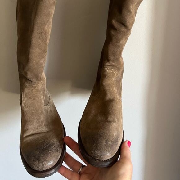 N.D.C. Shearling Lined Stack Motto Brown Suede Boots Size 7 - Picture 3 of 8